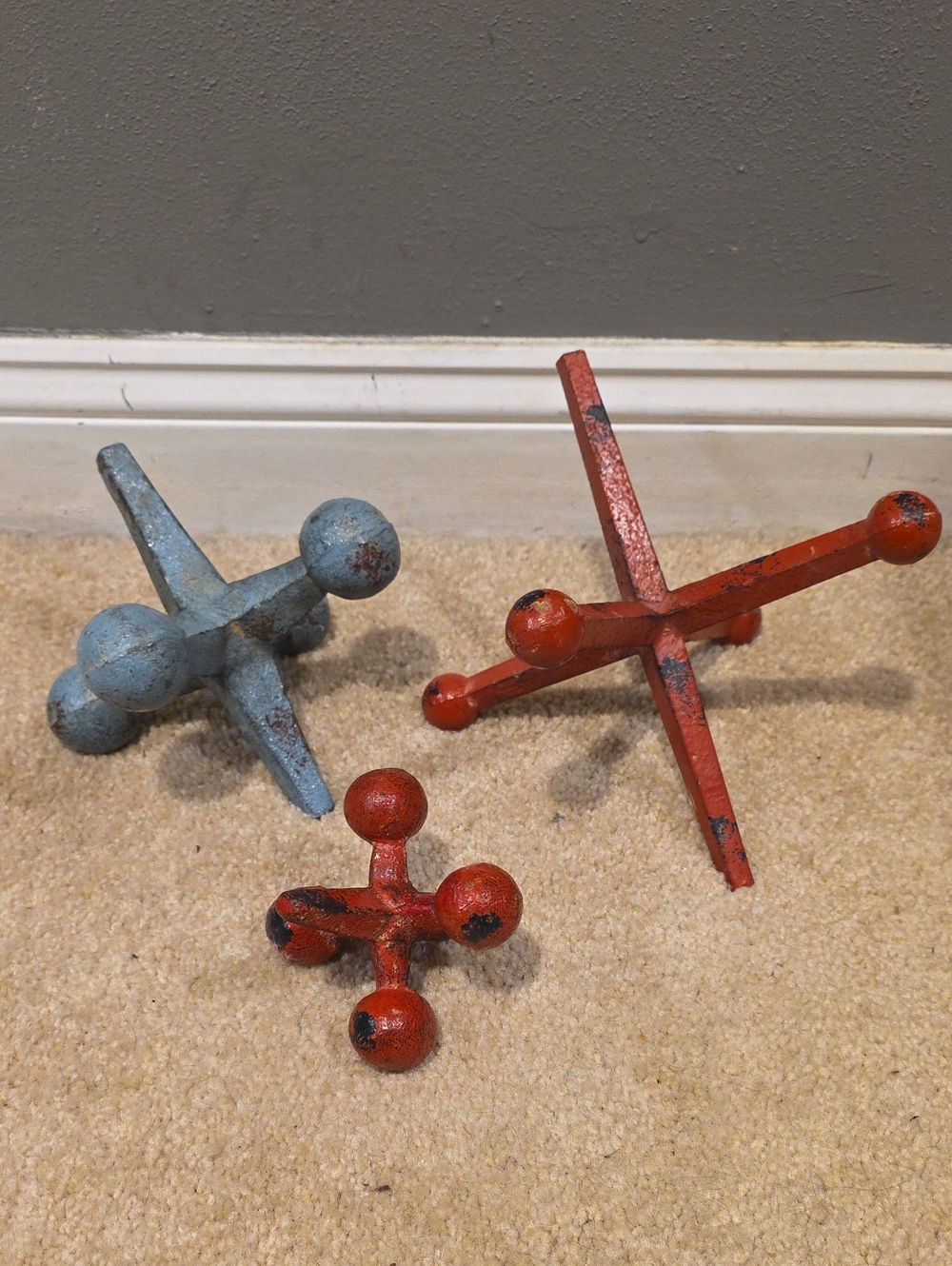 Rustic Metal Jack Sculptures - Red and Blue Home Accents